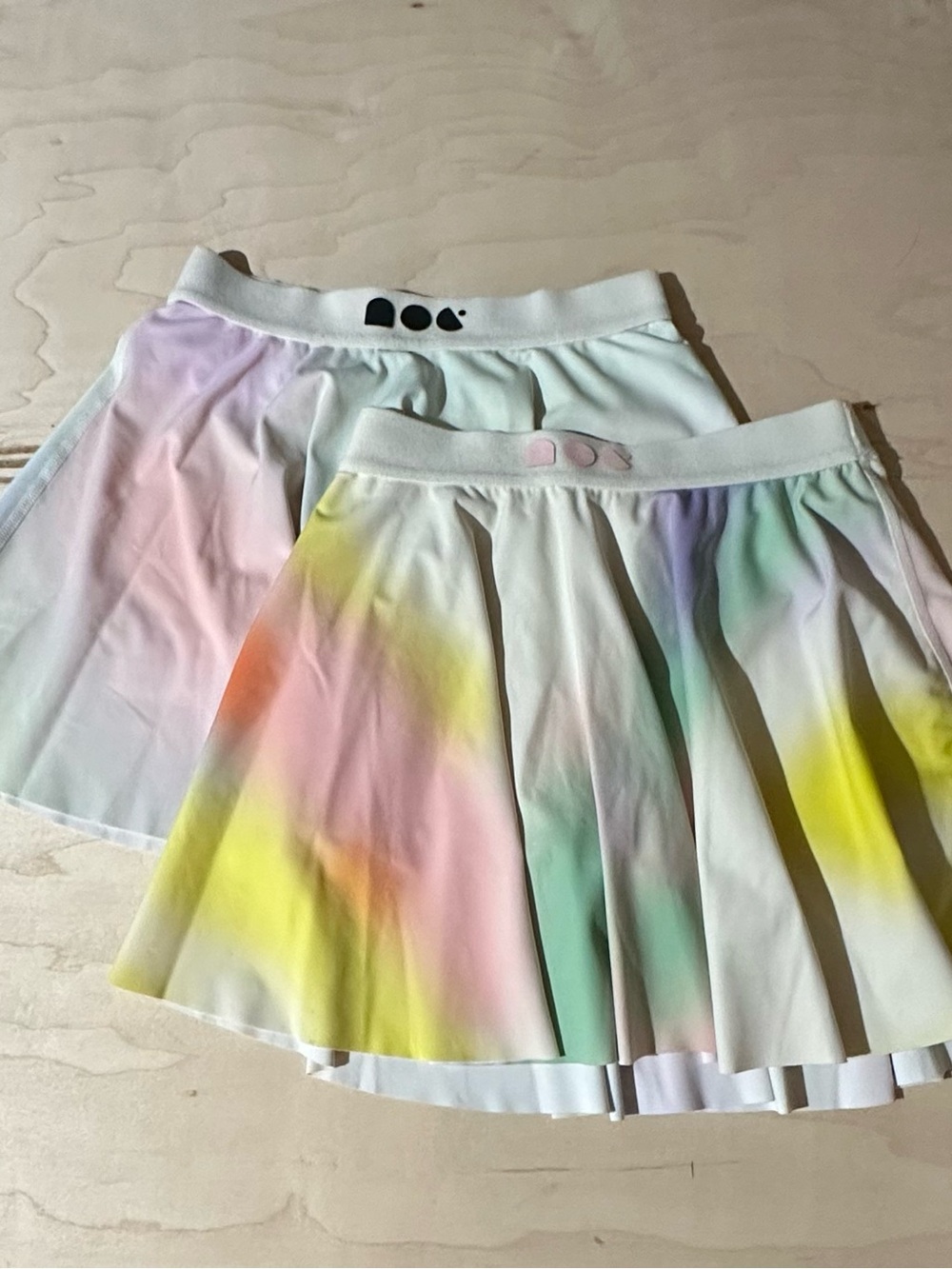 Two Skirts Built in Shorts with Pastel Yellow Pink Green Purple Accents 7y
